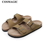 New Summer Men Beach Slipper Couple Shoe Casual Cork Nubuck Leather Women Outdoor Fashion Double Buckle Slide