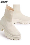 Women Boots Solid Color Platform Boots Autumn Winter Socks Ankle Boots Thick Heel Flat Comfort Casual Boots Platform