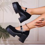 Women Crystal Chunky Heeled Mary Jane Pumps Black High Platform Heeled Shoes Woman Elegant Ankle Strap Thick Heels Party