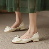 for Woman 2023 Chunky Heels Women's Summer Footwear Low Heel Elegant Square Toe with Bow Block Red Discount Fashion Y2k