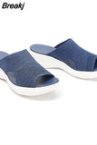 Fashion Women Summer Stretch Orthotic Slide Sandals Platform Wedges Open Toe Casual Outside Slippers Comfortable Solid