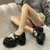 Black Platform Pumps for Women Super High Heels Buckle Strap Mary Jane Shoes Woman Goth Thick Heeled Party Shoes