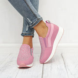 New Women Wedges Shiny Rhinestone Sneakers Spring Autumn Platform Height Increased Zipper Casual Ladies Vulcanized