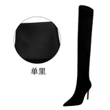 Breakj Fashion And Simple Winter Women's Boots Fine Heel High Heel Suede Sexy Nightclub Show Thin Over The Knee