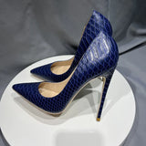 Navy Blue Croc-Effect Women Pointed Toe High Heel Shoes Elegant Ladies Fashion Stiletto Pumps Plus Size