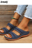 Women Wedge Sandals Premium Orthopedic Open Toe Slippers Vintage Anti-Slip Leather Casual Female Platform Retro Shoes