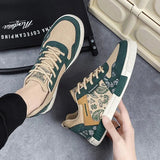 Men's Trend Vulcanized Shoes Flat Casual Shoes Fashion Spring Autumn Canvas Shoes Students Lace Up Walking Sneakers for