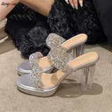 sequins Slippers Women summer new Sexy transparent heel open toe slippers Women Fashion Casual Slippers Large size