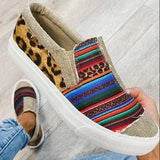 Autumn And Winter New Large-Size Women's Shoes Snakeskin Spliced Polyurethane Flat-Bottomed Canvas Shoes Women's Singles