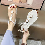 Trend Summer Sandals Women Fashion Casual Beach Outdoor Flip Flop Sandals Metal Decoration Ladies Flat Shoes Large Size