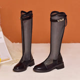 cold boots for women 2023 summer new fashion all wear mesh surface thick heel boots but knee mesh