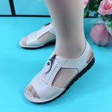 Women Sandals Zipper Flat Soft 2023 Leather Comfy Sandalias Summer Casual Mother Shoes Solid Color Chaussure Femme