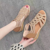 Leather Roman Sandals Women's Summer 2023 New Soft-Soled Mother Shoes Fashionable Ladies' Sandals Slope Heels Women's