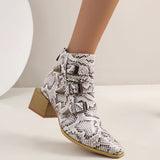 Boot Square Heel Women Boots Buckle Ankle New Pointed Toe Lady Shoes Spring Autumn Footwear Casual Heels