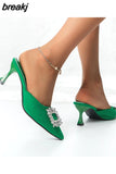 Women Pumps luxury Crystal Slingback High heels Slippers Summer bride Shoes Comfortable Heeled Party Wedding