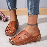 Size 2024 Spring / Summer Slope Heel Hollowed-Out Slippers Women's Casual Pedaling Sewing Thread Slope Heel