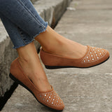 Breakj Size Women's Shoes Flat Heel Shallow Mouth Mother Shoes Flat Bottom Rhinestone Round Head Single Shoes