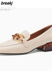 Real Leather Women Pumps Fashion Chain Thick Heels Shoes For Woman Casual Loafers Office Lady Daily Footwear Size