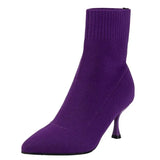 New Fashion Women's Ankle Boots Pointed High Heels Thin High Heels Soft Shoes Overboots Purple Black Red Comfortable