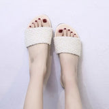 Women's Flat Sandals 2023 New Women's Outdoor Sequin Open Toe Comfort Casual Slippers Furry Slides for Women Plus Size