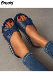 Women Slippers 2023 Summer Platform Wedge Sandals Women Outdoor Casual Beach Shoes Women Closed Toe Flat Slippers Plus Size
