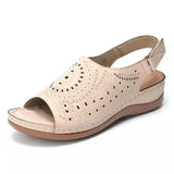 Breakj Summer New Large-Size Slope Hedley Sandals Women Hollow Flat Heel Buckle With Retro Hole