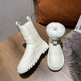 Women Boots Winter Shoes Black White Fur Boots Leather Snow Boots Plush Warm Ankle Booties Platform Chunky