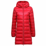 Women Plus Size Down Jackets Long Ultra Light Thin Casual Coat Slim Remove Hooded Parka Fashion Jacket Autumn