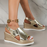Silver PU Leather Wedge Sandals for Women 2023 Summer Peep Toe Platform Sandles Woman Plus Size Thick Sole Sandalias