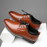 shoes round toe trend men's cowhide leather shoes casual British trend lace-up business formal low comfort large