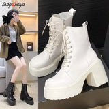Autumn New Boots Women's Thick-heeled Thick-soled Inner Heightened Chelsea Short Boots Platform Shoes Combat Boots
