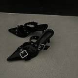 Women's Mules Sandals Slippers High Heels Pointed Toe Elegant Fashion Designer Trend 2024 Party Silver black beige
