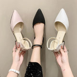 Square Heel Women Pumps Word Buckle Strap Hollow Single Shoes Low Heels Pointed Toe Simple Women Shoes Zaptos