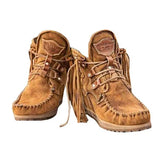 Women Ankle Boots Retro Medieval Faux Suede Leather Tassel Short Boot Round Toe Western Cowboy Boots Casual Shoes Size