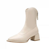 Winter New Women's Naked Boots with Velvet on The Outside for Warm Back Zipper High Heels Comfortable Short Boots for