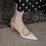 Breakj Zi Yan- -Pointed Rivet Thick Heel Sandals Women 2024 New Summer Baotou Shallow High Heels Women's Spring