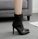 grain Ankle Boots For Women High heels Fashion Pointed toe Ladies Sexy shoes 2023 New Lace-Up