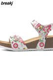 Fashion Women Cork Sandals 2023 New Summer Beach Wedge Trifle Buckle Strap Black White Platform Outside Sandalias