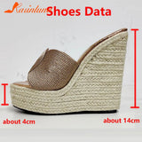 Club Queen Lady Sandals Plus Size 2023 Summer Wedge High Heeled Slipper Straw Bottom Simply Causal Platform Sandals