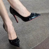 Breakj New Fine Heel Sharp Leather Famous High Heels V Buckle Side Of The Red Bare Color Light Temperament Single-Shoe