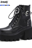 Boots Punk Woman Fashion Zipper Belt Buckle Boot Women Single Punk Boot Ladies Platform Boots Shoes Woman size 44