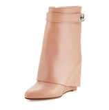 Suede Shark Lock Boots Pointed Toe Height Increasing Women's Ankle Winter Runway Boots Size 10 Sexy Woman Ankle