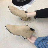 Ankle Boots Suede Booties Elegant with Low Heels Black Footwear Pointed Toe Short Shoes for Women New In Comfortable