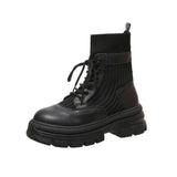 Boots Rock Shoes Woman Boots-Women Flat Heel Luxury Designer Round Toe Lace Up Winter Footwear 2023 Ankle Med Lolita
