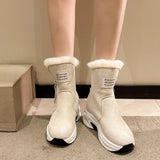 Breakj New Round Head Plus Velvet Warm Side Zipper Low Tube Flat Bottom Casual Student Women's Snow