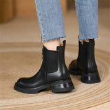 Women Genuine Leather Ankle Chelsea Boots Platform Thick Mid Heel Zipper Short Boots Round Toe Lady Shoes Autumn
