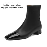 Women Genuine Leather Ankle Boots Square Toe Flat Ladies Zipper Mixed Colors Short Boot Autumn Winter Shoes Beige