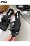 Summer Candy Leather Beach Shoes Women Bow Flat Slippers Women's Shoes Simple Slides Open Toe Flat Slippers for
