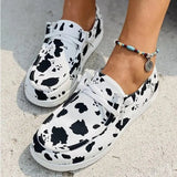 Autumn Women Canvas Shoes Solid Leopard Breathable Lace-Up Sneakers Slip On Loafers Lazy Casual Round Toe Vulcanized