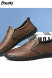 Business Leather Men Shoes Summer Slip on Loafers Men Casual Leather Shoes Black Flats Driving Shoes